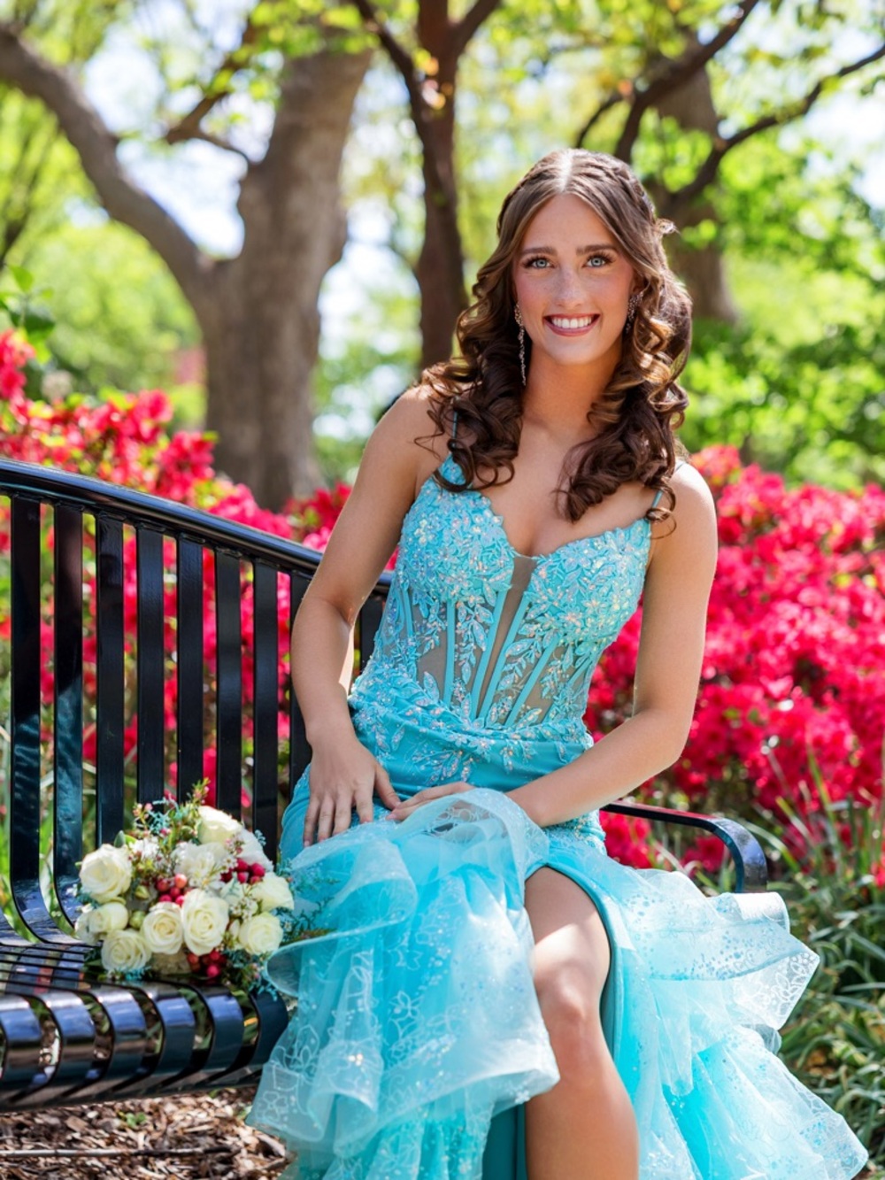 Aqua Sequined Ruffled Mermaid Prom Gown - Picture 6 of 8